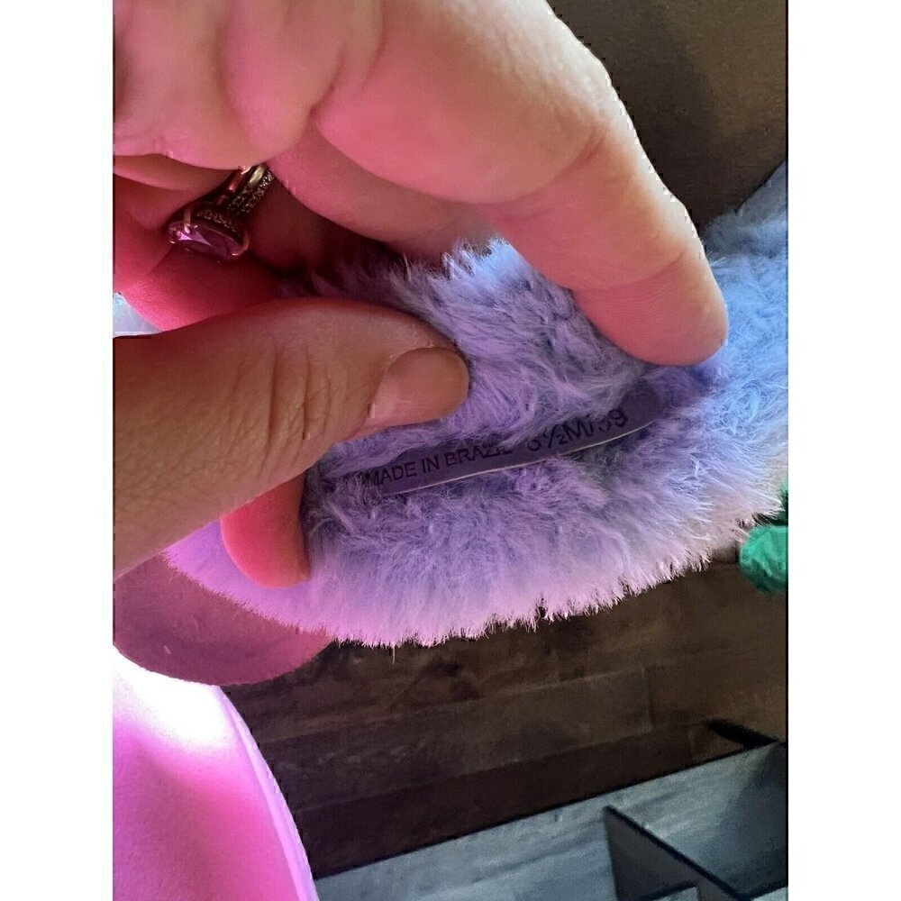 Vince Camuto Cozy Fuzzy Fur Cross Band Slide Sandals - Mayberla Size 8.5 M Blue - Picture 7 of 7